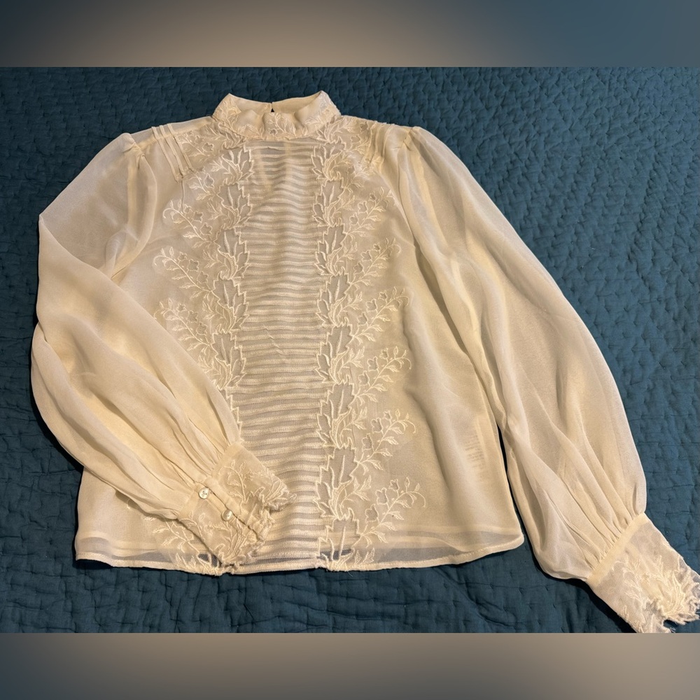 Sheer puff-sleeve lace Topshop blouse
